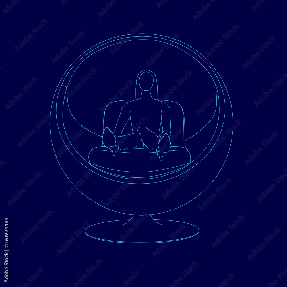Person is sitting in a chair with their feet up. The chair is round and has a blue background Person is sitting in a chair with their feet up. The chair is round and has a blue background