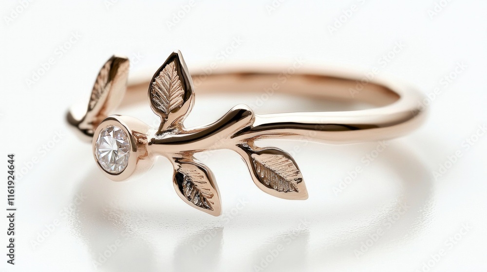 A gold and diamond ring with a leaf design A gold and diamond ring with a leaf design