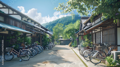 Bicycle parking in village Japanese 