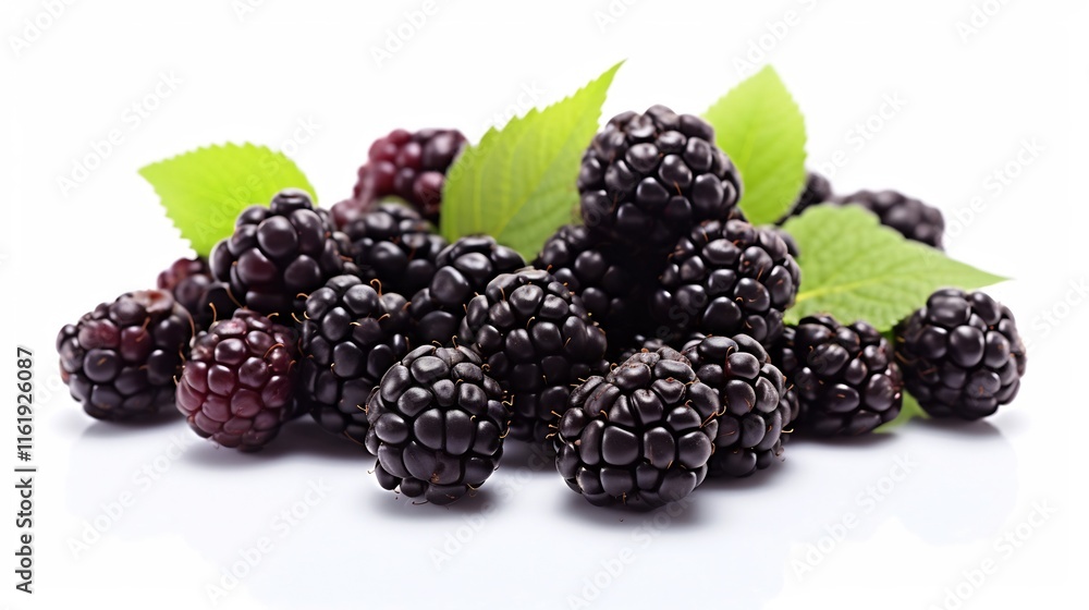 A pile of ripe juicy blackberries freshly harvested and arranged on a clean minimalist white background showcasing the natural beauty and abundance of this seasonal fruit A pile of ripe juicy blackberries freshly harvested and arranged on a clean minimalist white background showcasing the natural beauty and abundance of this seasonal fruit
