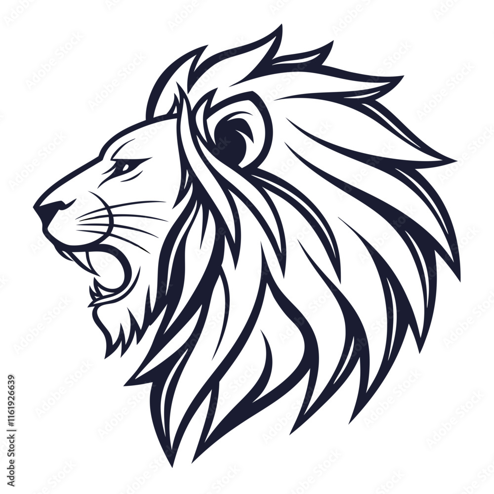 A bold and majestic lion head design in vector format, showcasing intricate details of the mane, sharp features, and regal expression. The design exudes power, strength, and elegance, making it ideal A bold and majestic lion head design in vector format, showcasing intricate details of the mane, sharp features, and regal expression. The design exudes power, strength, and elegance, making it ideal