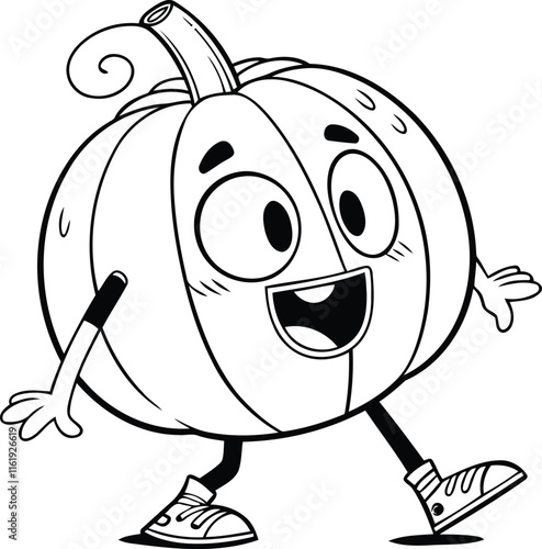 Wallpaper Mural Funny Pumpkin vector, Cute Cartoon Pumpkin silhouette vector, Funny Pumpkin line art vector illustration Torontodigital.ca