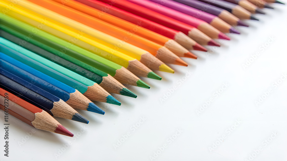Rainbow pencils aligned on white background Rainbow pencils aligned on white background