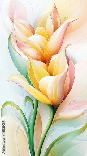 pastel flower illustration with soft petals, elegant pastel flower illustration for decor, pastel flower illustration in gentle color tones ,pastel botanical wall art ,soft abstract floral design