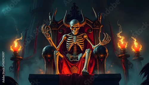 The Skeletal King's Reign: A Dark Fantasy Throne Room Illustration