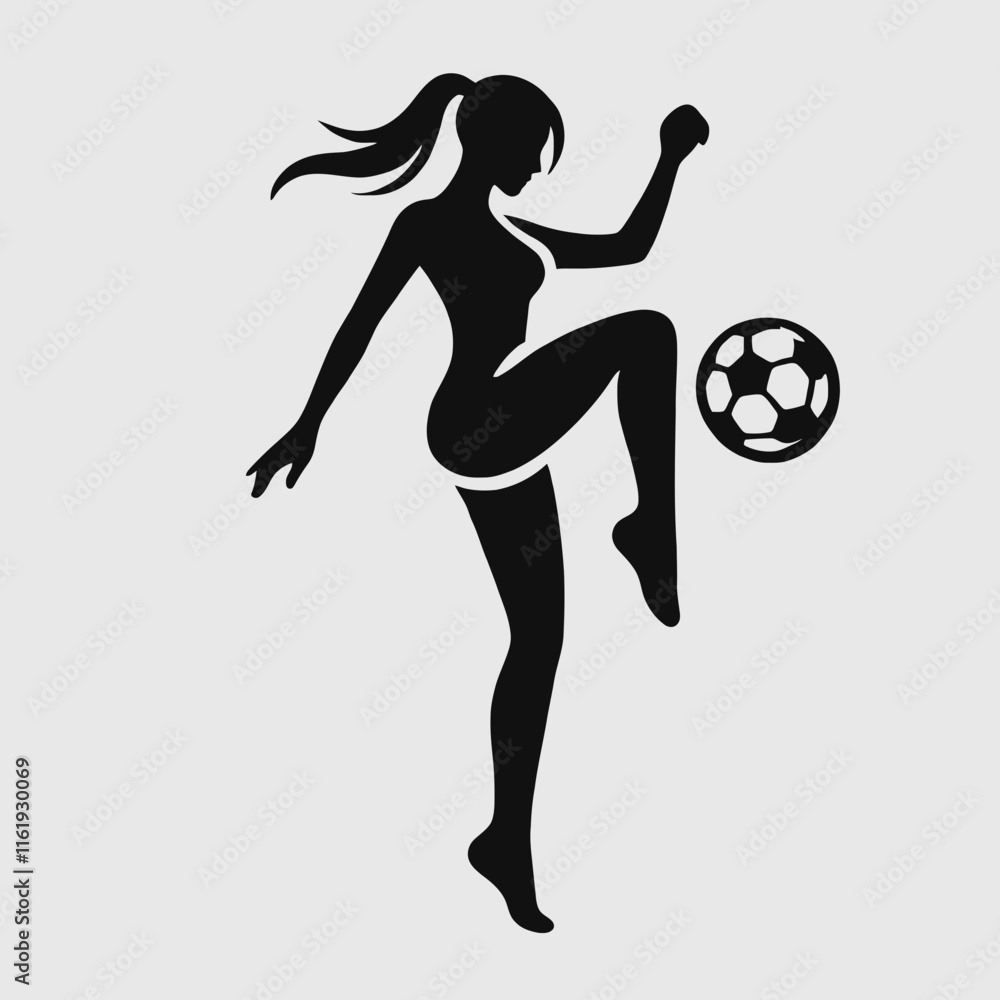 very simple flat and minimalist female football silhouette in black color on a white background very simple flat and minimalist female football silhouette in black color on a white background
