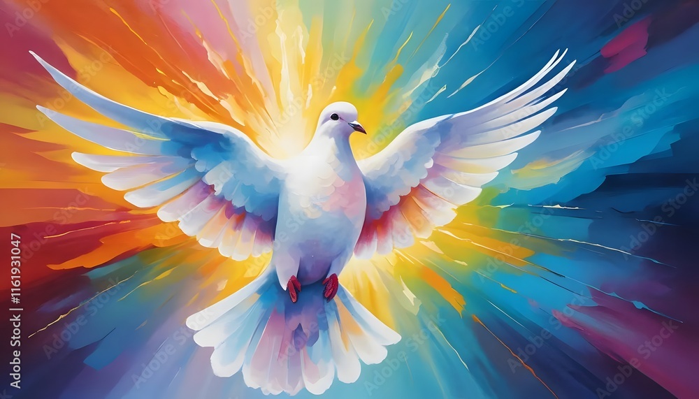 Fototapeta premium Holy Spirit Dove: A Vibrant Artistic Representation of Peace and Divine Inspiration