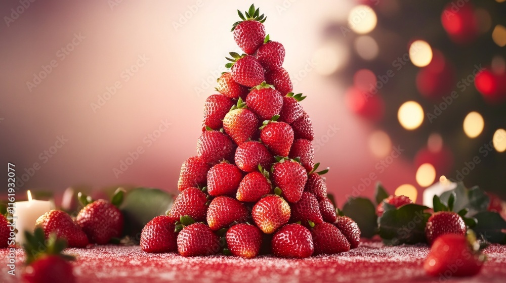A Christmas tree made of strawberries A Christmas tree made of strawberries