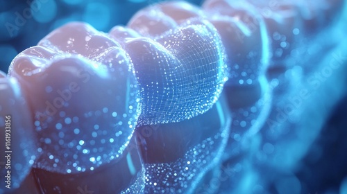 A close up of a tooth with a blue background