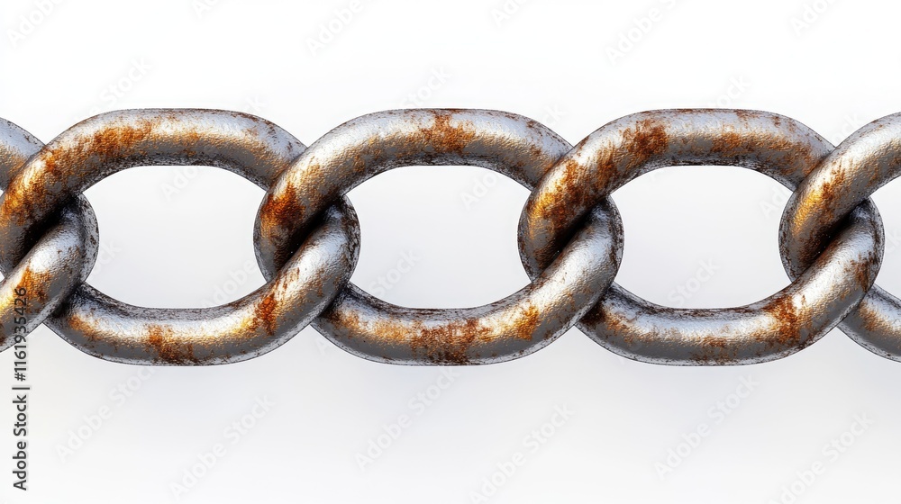 Rusty metal chain connecting links symbolizing strength and security Rusty metal chain connecting links symbolizing strength and security