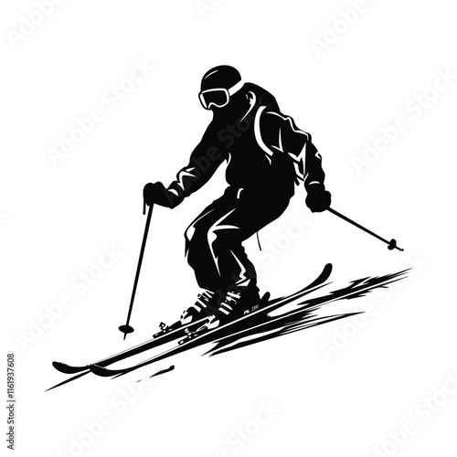 A skier vector silhouette illustration black color