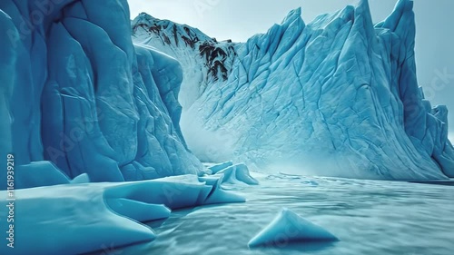 Wallpaper Mural A majestic icy canyon with towering blue glaciers and a frozen river below Torontodigital.ca