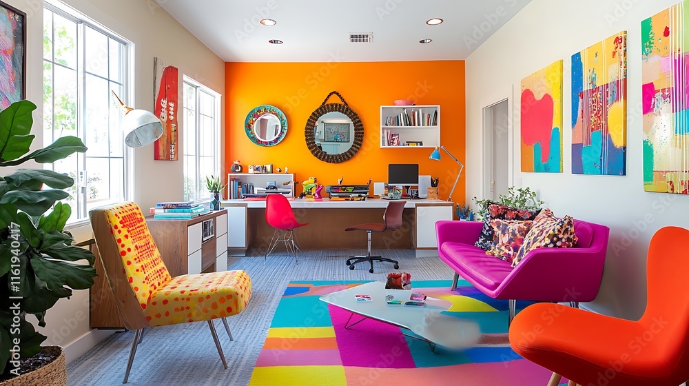 Obraz premium A bright and colorful office with playful accents and decor