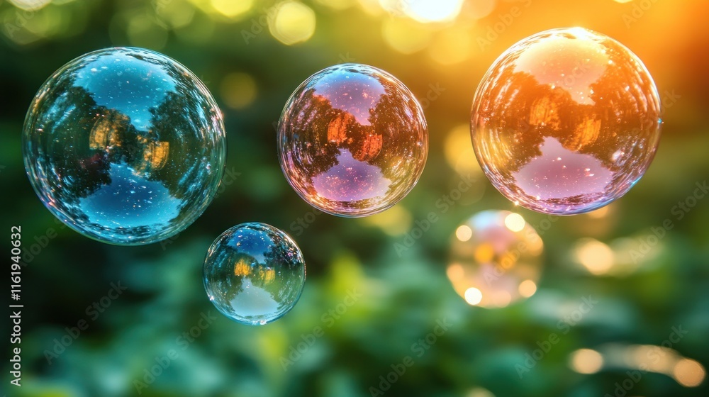 Colorful soap bubbles floating in sunlight. Colorful soap bubbles floating in sunlight.