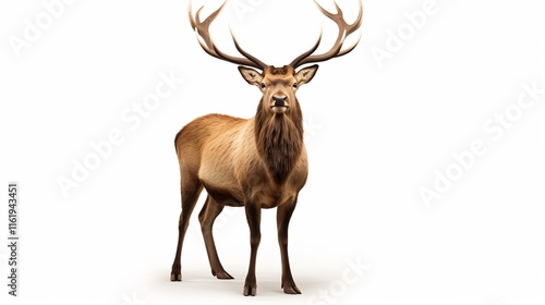 Fototapeta Naklejka Na Ścianę i Meble -  Majestic Elk with Full Grown Antlers on a Pristine White Background  A beautiful powerful and graceful depiction of this magnificent cervine creature in a serene minimalist setting