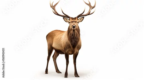 Obraz Majestic Elk with Full Grown Antlers on a Pristine White Background  A beautiful powerful and graceful depiction of this magnificent cervine creature in a serene minimalist setting