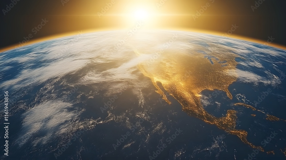 Fototapeta premium Sunrise over North America, Earth from space.