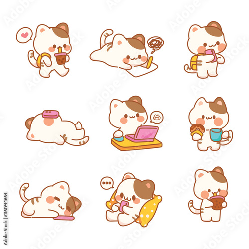 Kawaii Cat Activity Cartoon Collection Vector illustration