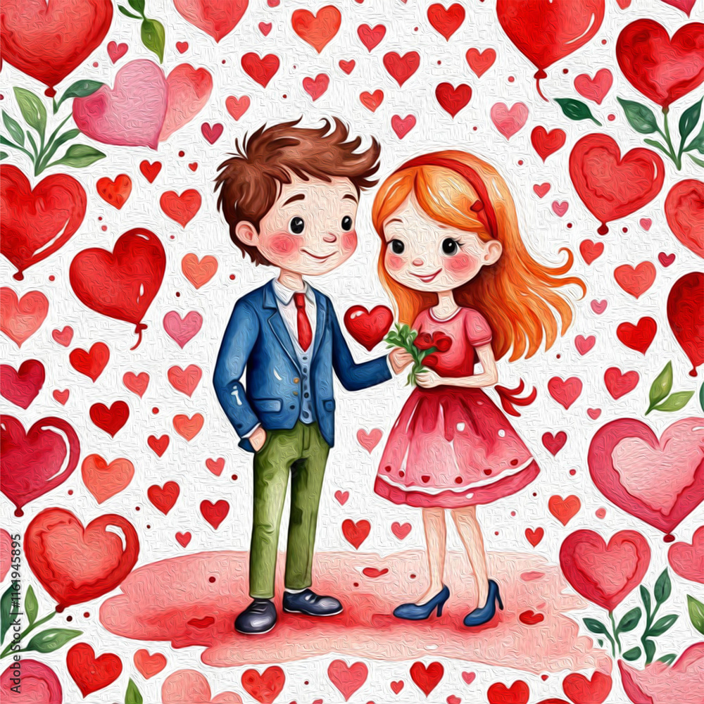 Valentine's Day card design. Illustration with oil paint. Pattern for printing on wall decorations, covers, wallpapers Valentine's Day card design. Illustration with oil paint. Pattern for printing on wall decorations, covers, wallpapers