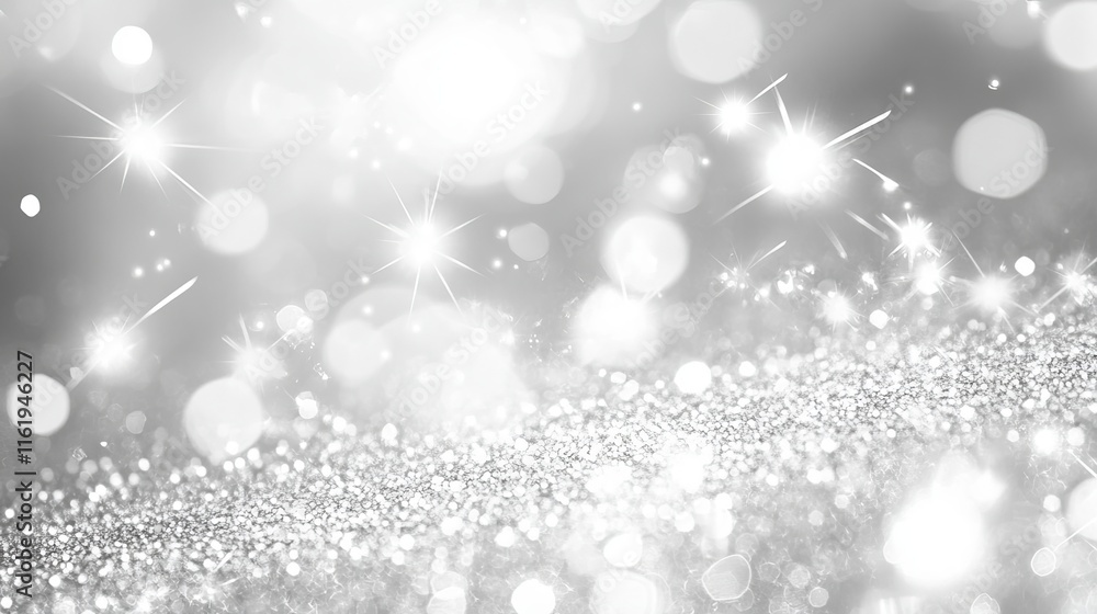 Naklejka premium Abstract white and silver glittering background with star light effect for christmas and new year festive design