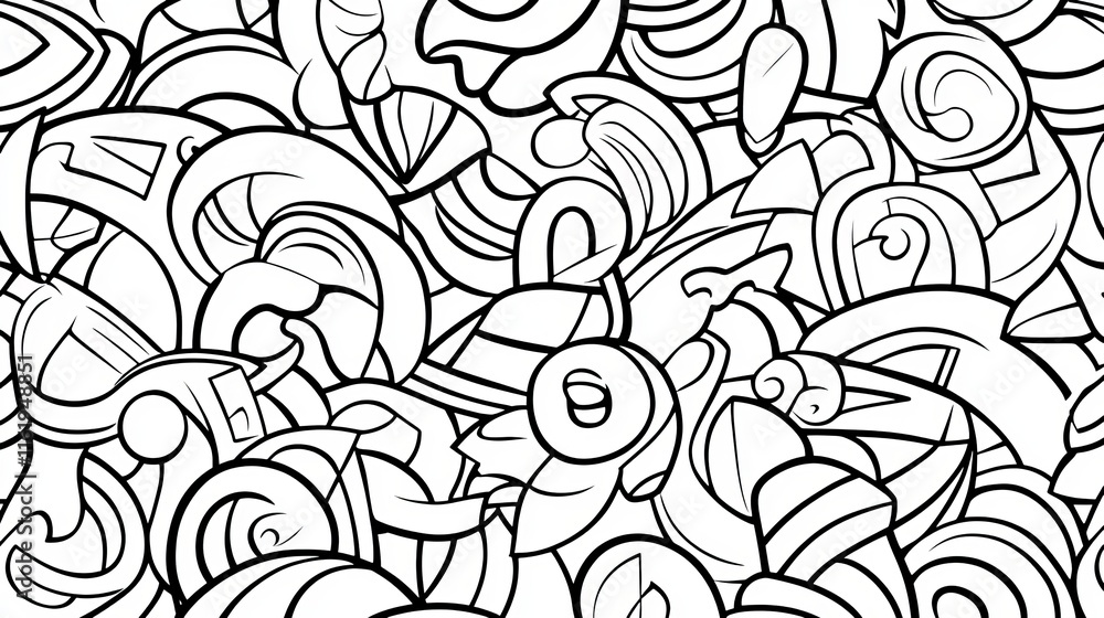 Fototapeta premium Abstract Black and White Doodle Pattern Design (1)
