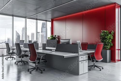 Interior of modern office with black and red lights