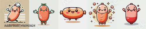 Collection of cute sausage animation vectors