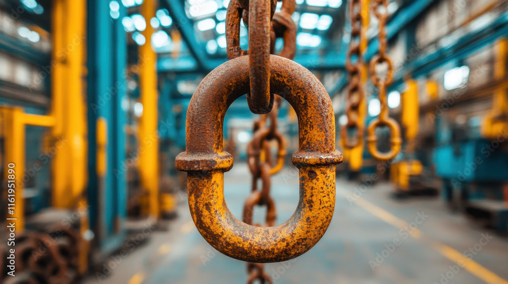 Heavy-Duty Factory, Close-up image of heavy-duty chains hanging, showcasing texture and detail, ideal for industrial and manufacturing themes in stock photography. Heavy-Duty Factory, Close-up image of heavy-duty chains hanging, showcasing texture and detail, ideal for industrial and manufacturing themes in stock photography.
