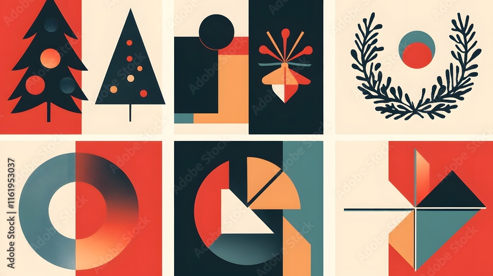 Obraz premium Abstract Geometric Holiday Card Design Featuring Christmas Trees