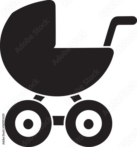 baby stroller icon silhouette style vector minimal art illustration on a white background.
