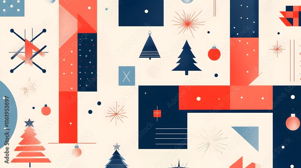 Obraz premium Abstract Geometric Christmas Design Featuring Trees Ornaments and Shapes