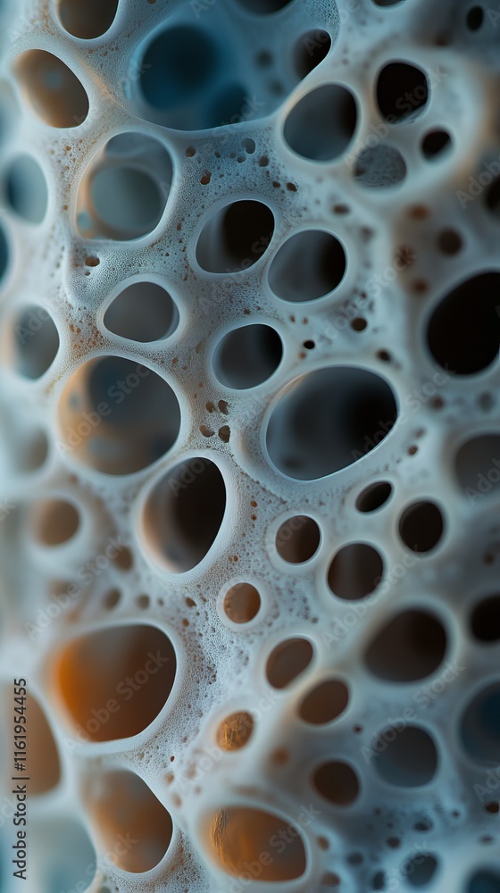 Intricate network of holes and crevices, resembling a porous, organic structure. Cool-toned hues create a mysterious, almost otherworldly feel. Intricate network of holes and crevices, resembling a porous, organic structure. Cool-toned hues create a mysterious, almost otherworldly feel.