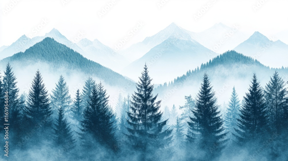 Fototapeta premium Misty Mountains and a Foreground of Pine Trees