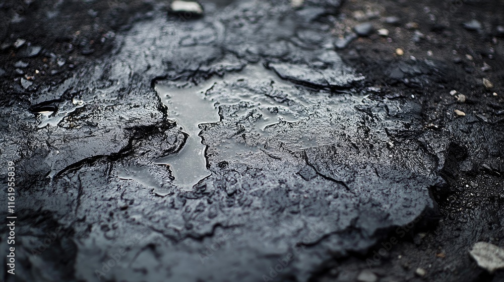 Dark Cracked Surface With Water Puddles Dark Cracked Surface With Water Puddles