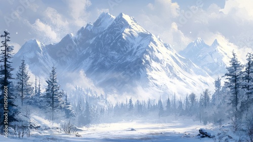 Wallpaper Mural Majestic Snowy Mountains Winter Landscape Scene Torontodigital.ca