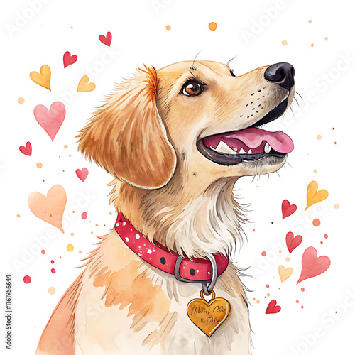 Adorable valentine animals clipart featuring happy dog with heart background romantic theme digital art photo