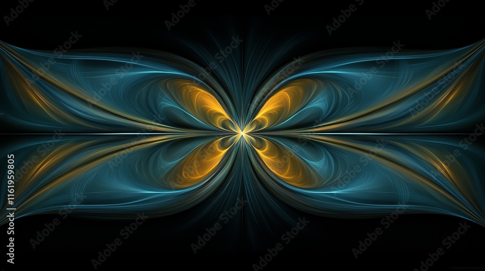 Fototapeta premium Abstract Butterfly Fractal Art, Teal and Gold Hues