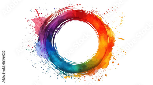 abstract colorful circle design with watercolor texture and splashes photo