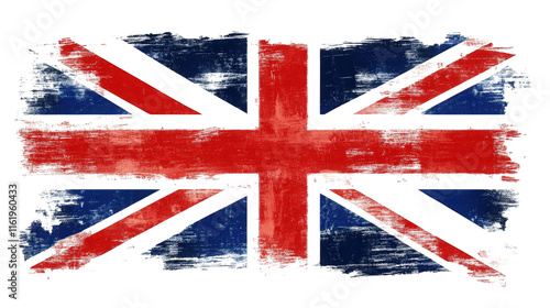 a distressed. grunge-style rendering of the union jack flag. the national flag of the united kingdom the flag is painted with a worn. textured effect. giving it a vintage. aged appearance