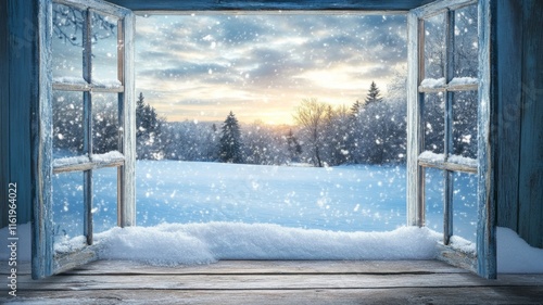 Winter Wonderland Viewed Through a Snowy Window