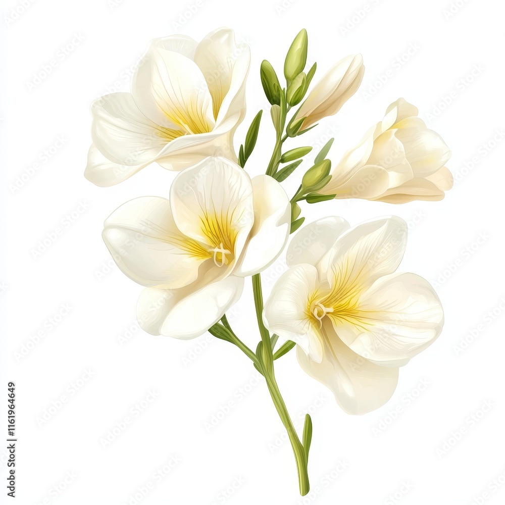 Elegant bouquet of creamy white freesia flowers isolated on white background. Elegant bouquet of creamy white freesia flowers isolated on white background.