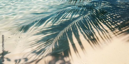 Fototapeta Naklejka Na Ścianę i Meble -  Wave of sea on white sand beach with palm tree shadow