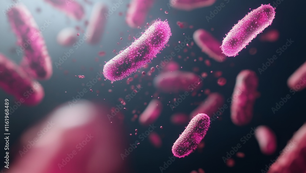 Microscopic view of rod-shaped bacteria floating in dark background. Microscopic view of rod-shaped bacteria floating in dark background.