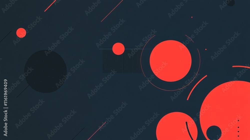 Obraz premium Abstract Dark Background with Red Circles and Lines