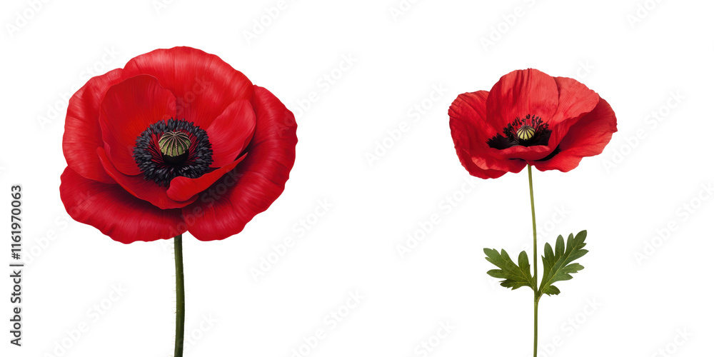 Obraz premium Vivid red poppy flowers with dark centers, showcasing natural beauty and elegance