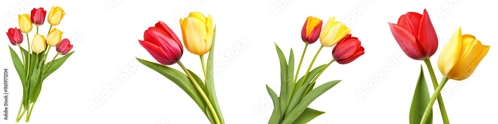 Bright tulip arrangement in vibrant spring colors of red and yellow, perfect for adding cheerful touch to any space