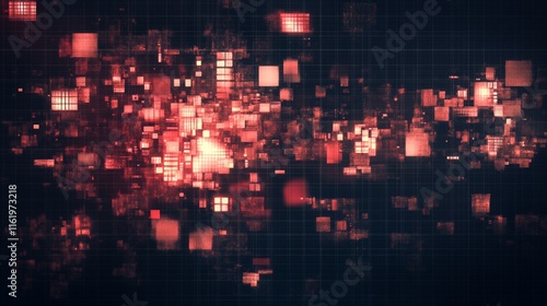 Abstract Digital Data Stream Red Squares Network