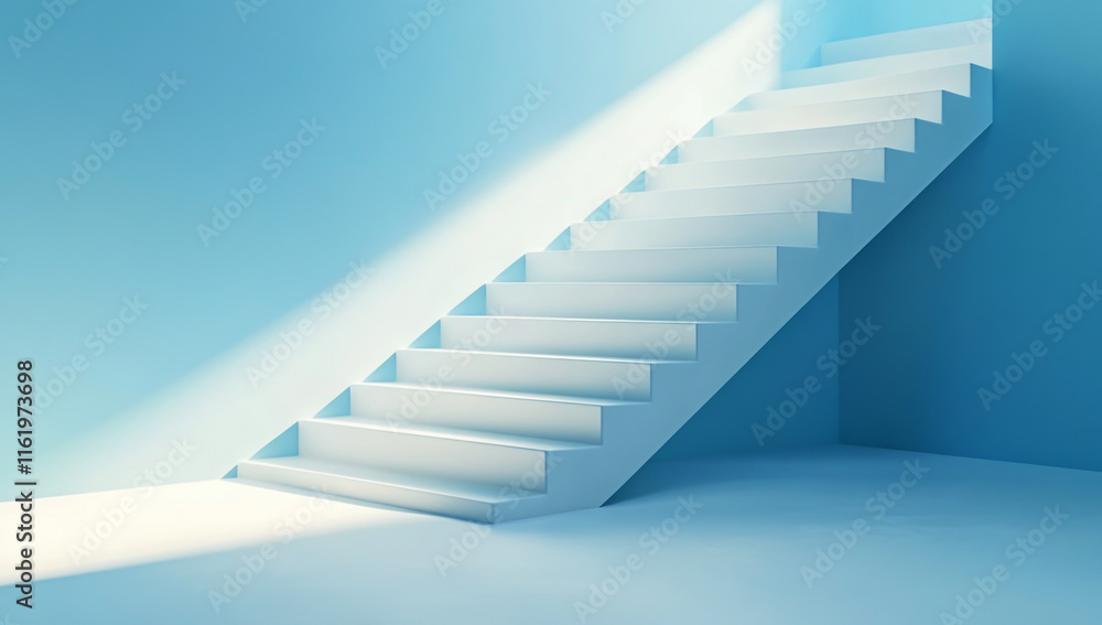 Obraz premium Stairs leading up to a light, white, and blue background