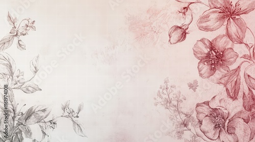 Delicate Floral Illustration with Subtle Red and Gray Accents