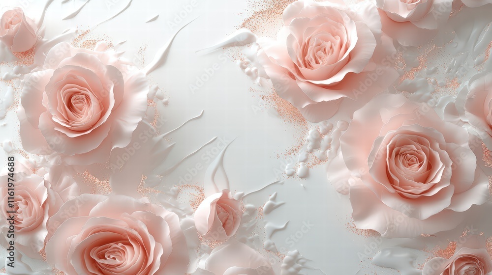Fototapeta premium Elegant Soft Pink Roses on Delicate White Background Texture